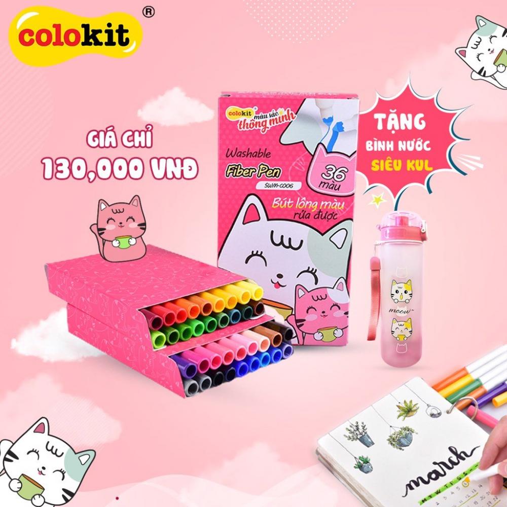 Bút lông 36 màu Fiber Pen Washable - Nét mảnh nét to - Colokit SWM-C006
